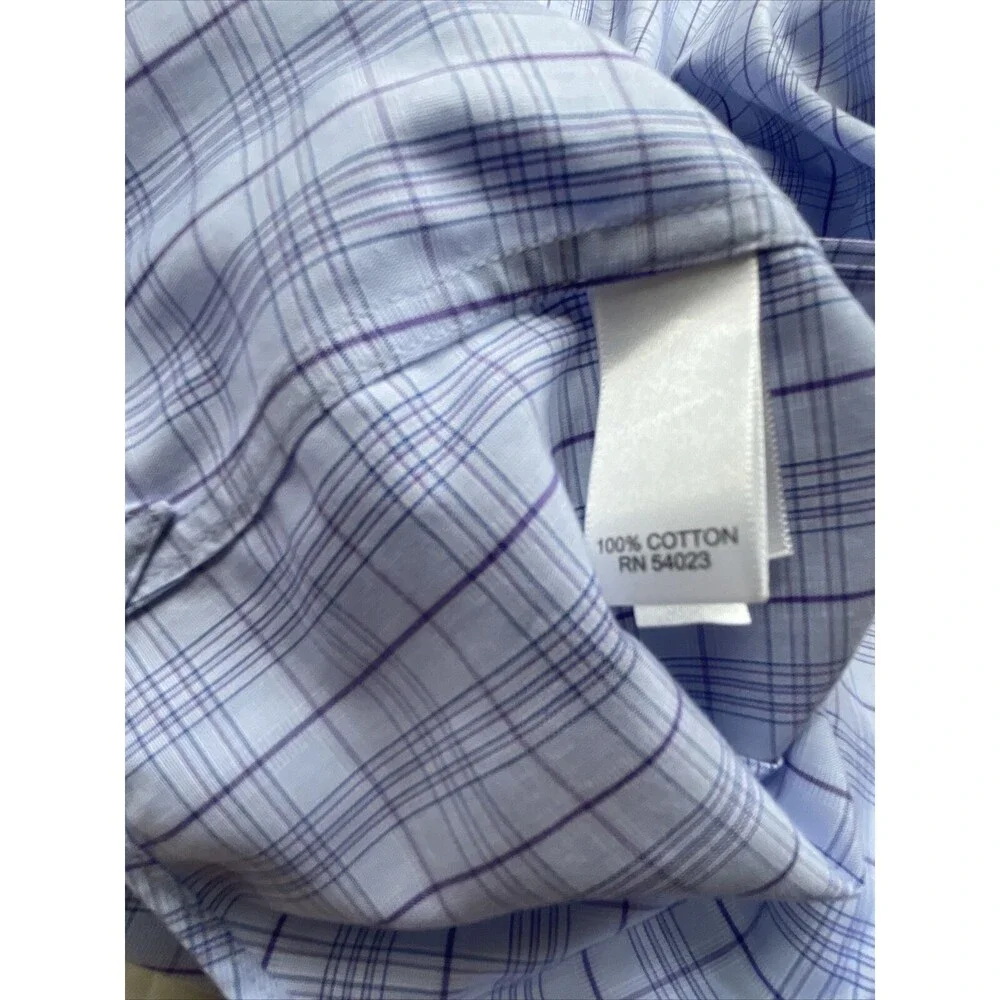 Banana Republic Mens Large Blue Plaid Button Up Shirt Slim Fit Non-Iron Tailored